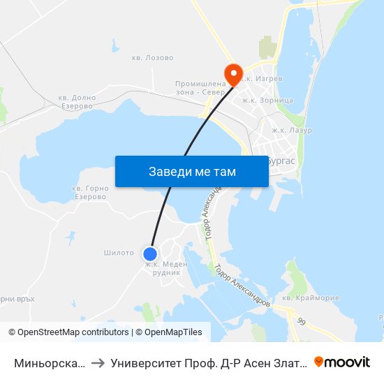 Миньорска / Minyorska to Университет Проф. Д-Р Асен Златаров Педагогически Факултет map