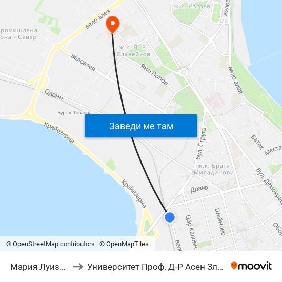 Мария Луиза / Marie Louise to Университет Проф. Д-Р Асен Златаров Педагогически Факултет map