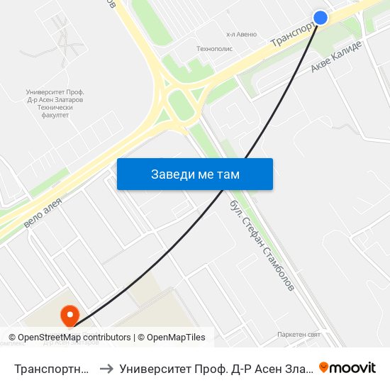 Транспортна / Transportna to Университет Проф. Д-Р Асен Златаров Педагогически Факултет map