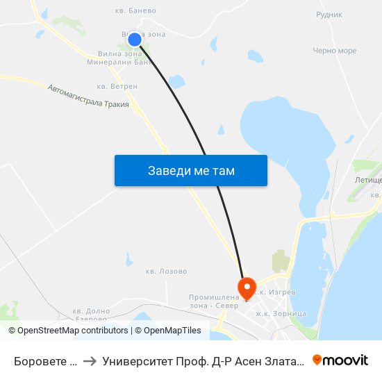 Боровете / Borovete to Университет Проф. Д-Р Асен Златаров Педагогически Факултет map