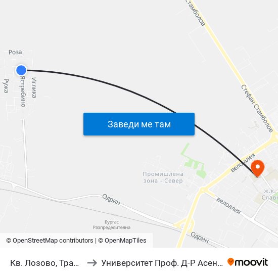 Кв. Лозово, Тракия / Lozovo Qr, Trakiya to Университет Проф. Д-Р Асен Златаров Педагогически Факултет map