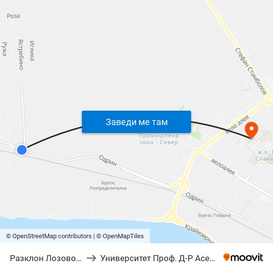 Разклон Лозово / Fork Road For Lozovo to Университет Проф. Д-Р Асен Златаров Педагогически Факултет map