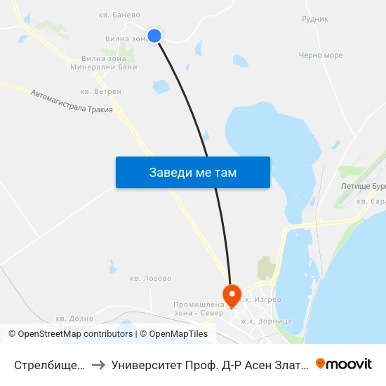 Стрелбище / Strelbishte to Университет Проф. Д-Р Асен Златаров Педагогически Факултет map