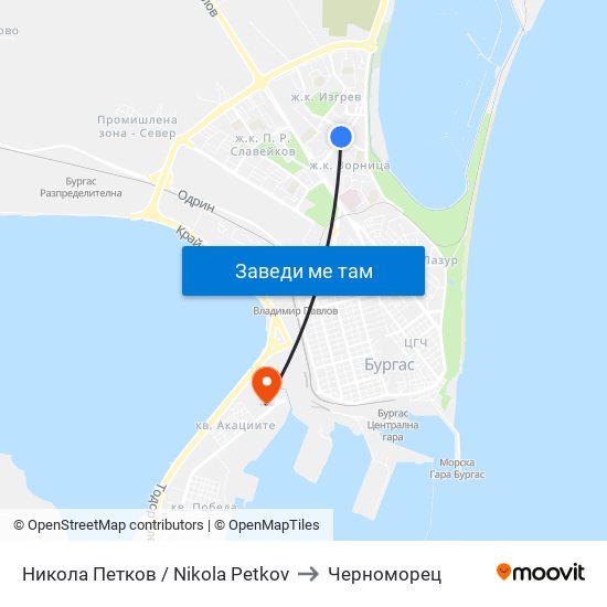 Никола Петков / Nikola Petkov to Черноморец map