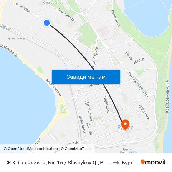 Ж.К. Славейков, Бл. 16 / Slaveykov Qr, Bl. 16 to Бургас map