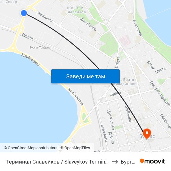 Терминал Славейков / Slaveykov Terminus to Бургас map