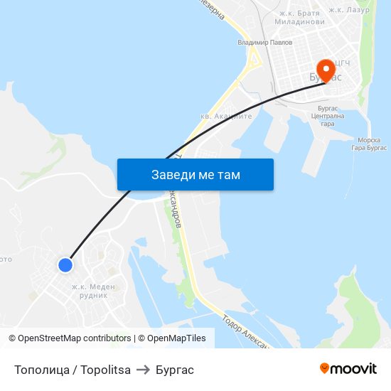 Тополица / Topolitsa to Бургас map