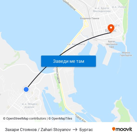 Захари Стоянов / Zahari Stoyanov to Бургас map