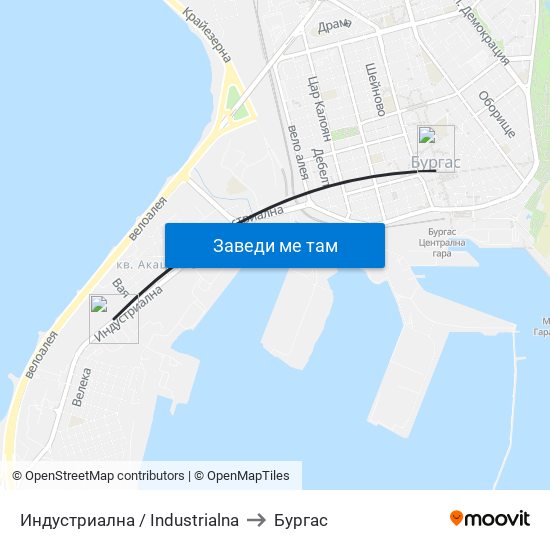 Индустриална / Industrialna to Бургас map