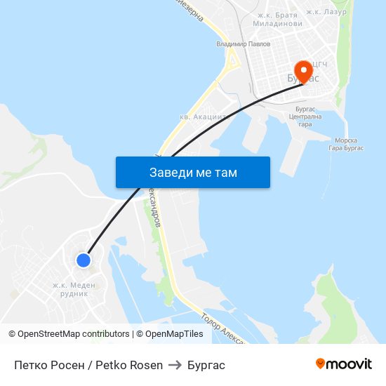 Петко Росен / Petko Rosen to Бургас map