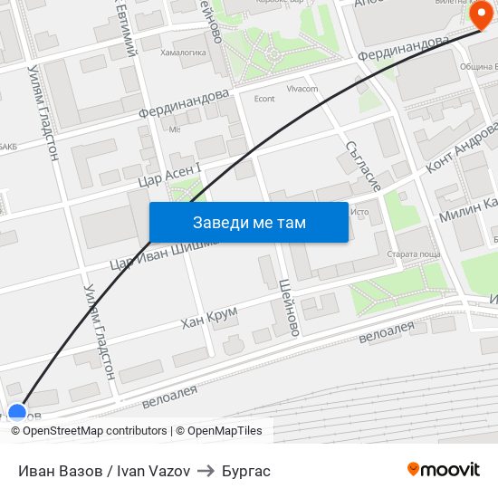 Иван Вазов / Ivan Vazov to Бургас map
