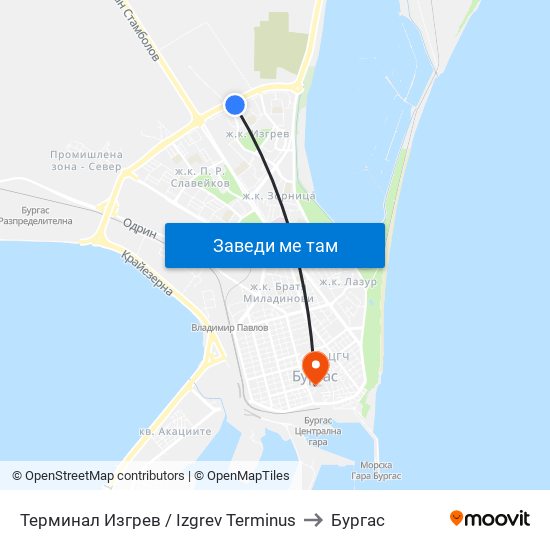 Терминал Изгрев / Izgrev Terminus to Бургас map