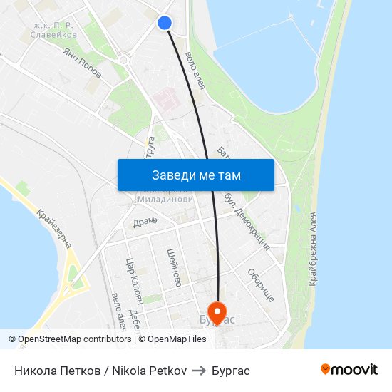 Никола Петков / Nikola Petkov to Бургас map