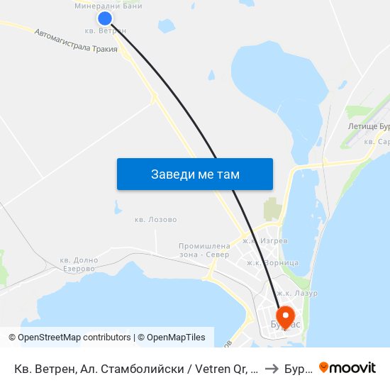 Кв. Ветрен, Ал. Стамболийски / Vetren Qr, Al. Stamboliyski to Бургас map
