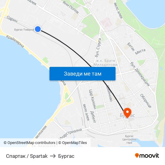 Спартак / Spartak to Бургас map