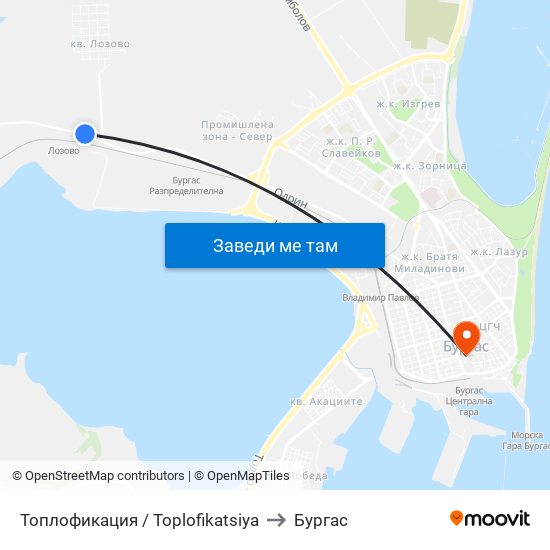 Топлофикация / Toplofikatsiya to Бургас map