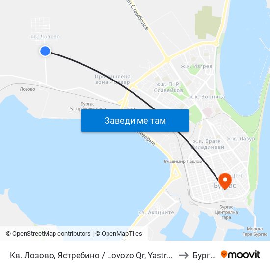 Кв. Лозово, Ястребино / Lovozo Qr, Yastrebino to Бургас map