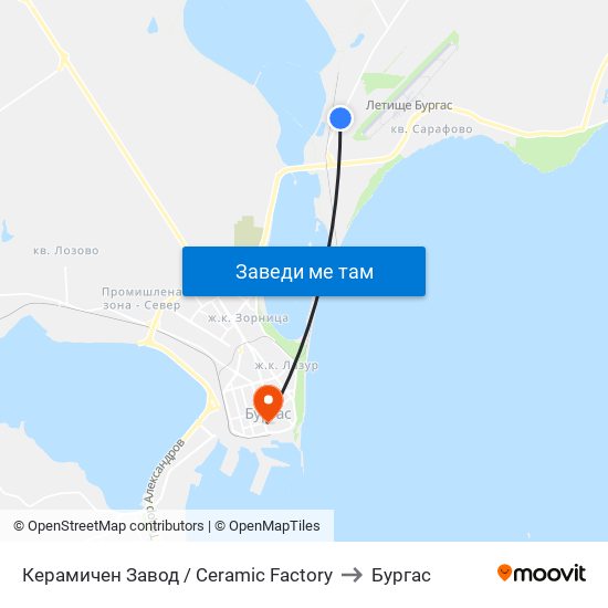 Керамичен Завод / Ceramic Factory to Бургас map