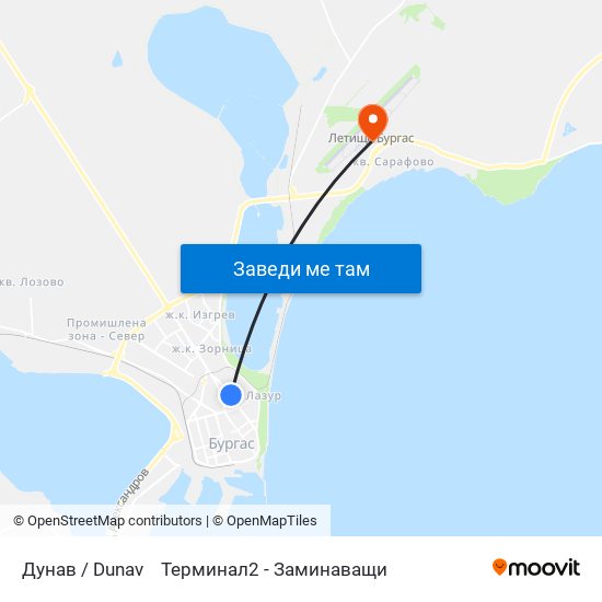 Дунав / Dunav to Терминал2 - Заминаващи map