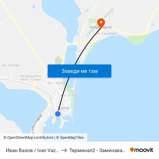 Иван Вазов / Ivan Vazov to Терминал2 - Заминаващи map