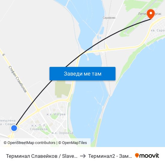 Терминал Славейков / Slaveykov Terminus to Терминал2 - Заминаващи map