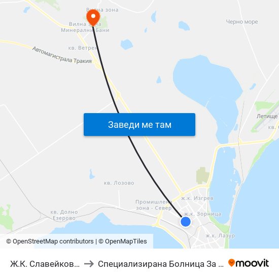 Ж.К. Славейков, Бл. 9 / Slaveykov Qr, Bl. 9 to Специализирана Болница За Рехабилитация - Бургаски Минерални Бани map