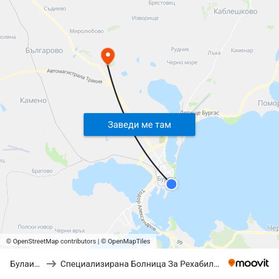 Булаир / Bulair to Специализирана Болница За Рехабилитация - Бургаски Минерални Бани map