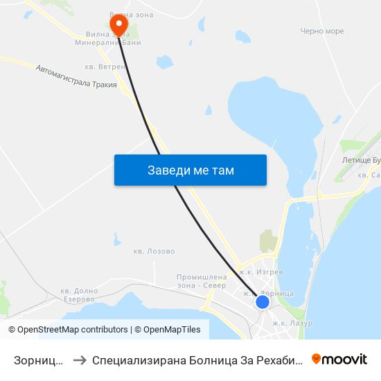 Зорница / Zornitsa to Специализирана Болница За Рехабилитация - Бургаски Минерални Бани map