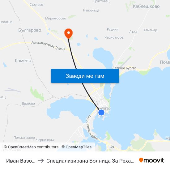 Иван Вазов / Ivan Vazov to Специализирана Болница За Рехабилитация - Бургаски Минерални Бани map