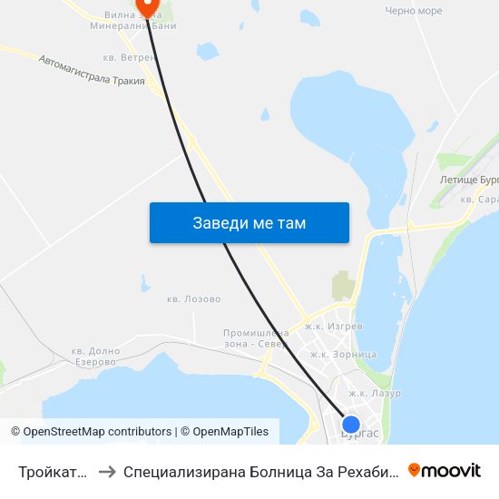 Тройката / Troykata to Специализирана Болница За Рехабилитация - Бургаски Минерални Бани map