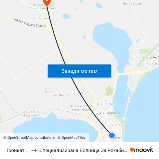 Тройката / Troykata to Специализирана Болница За Рехабилитация - Бургаски Минерални Бани map