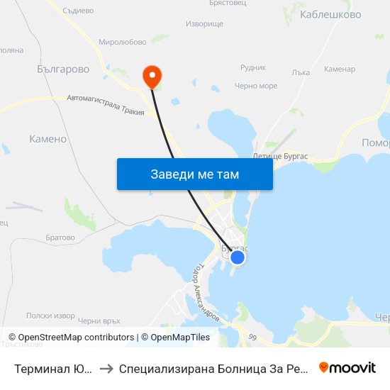 Терминал Юг / South Terminus to Специализирана Болница За Рехабилитация - Бургаски Минерални Бани map