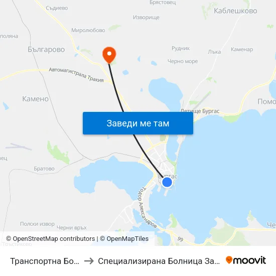 Транспортна Болница / Transport Hospital to Специализирана Болница За Рехабилитация - Бургаски Минерални Бани map