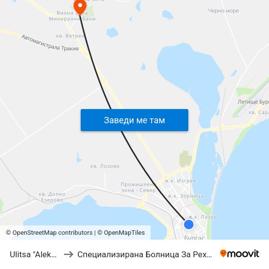Ulitsa "Aleksandrovska", 120 to Специализирана Болница За Рехабилитация - Бургаски Минерални Бани map