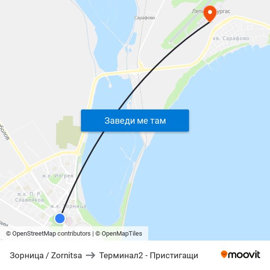 Зорница / Zornitsa to Терминал2 - Пристигащи map