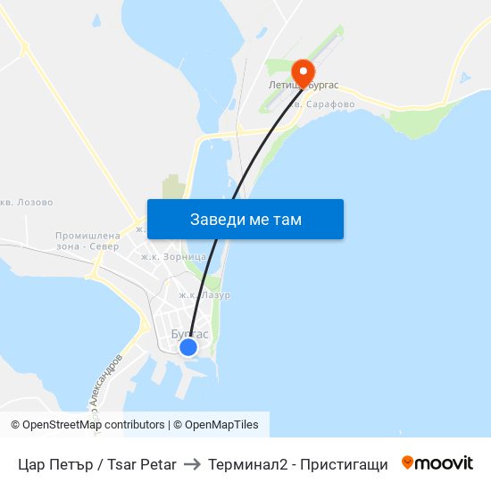 Цар Петър / Tsar Petar to Терминал2 - Пристигащи map