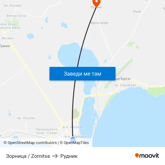 Зорница / Zornitsa to Рудник map