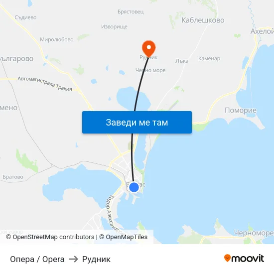 Опера / Opera to Рудник map