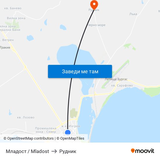 Младост / Mladost to Рудник map