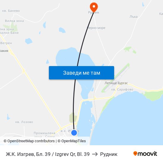 Ж.К. Изгрев, Бл. 39 / Izgrev Qr, Bl. 39 to Рудник map