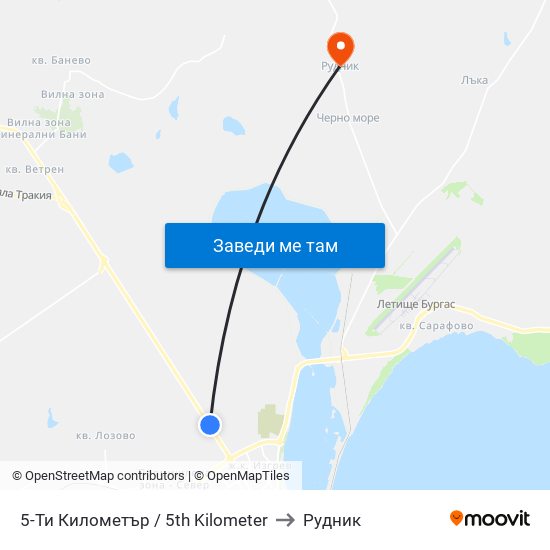 5-Ти Километър / 5th Kilometer to Рудник map
