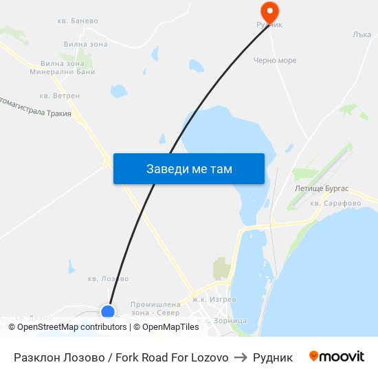 Разклон Лозово / Fork Road For Lozovo to Рудник map