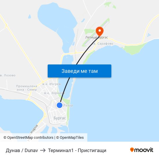 Дунав / Dunav to Терминал1 - Пристигащи map