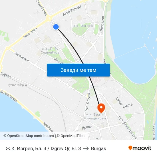 Ж.К. Изгрев, Бл. 3 / Izgrev Qr, Bl. 3 to Burgas map