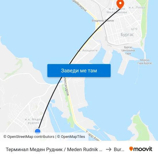 Терминал Меден Рудник / Meden Rudnik Terminus to Burgas map