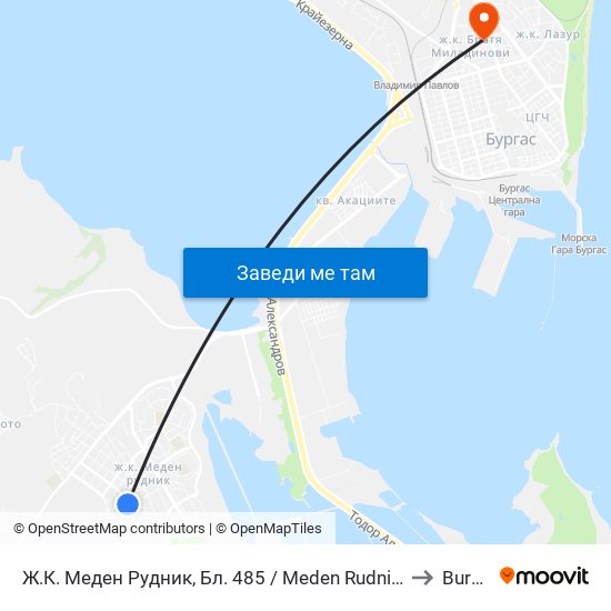 Ж.К. Меден Рудник, Бл. 485 / Meden Rudnik Qr, Bl. 485 to Burgas map