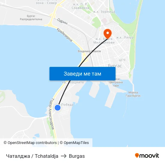 Чаталджа / Tchataldja to Burgas map