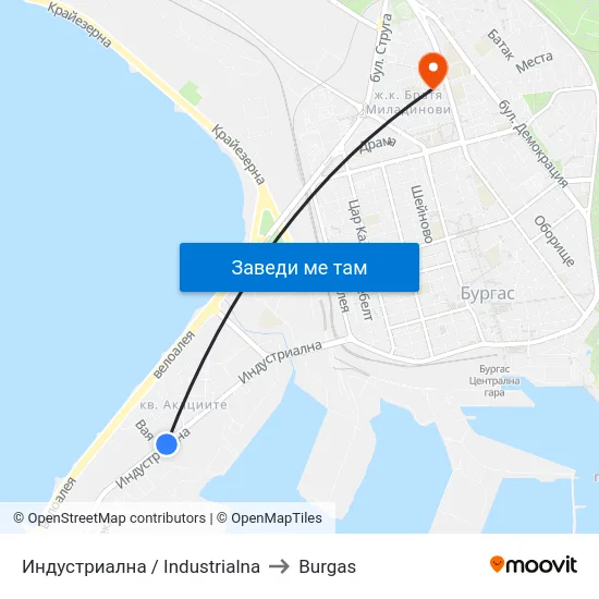 Индустриална / Industrialna to Burgas map