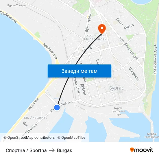 Спортна / Sportna to Burgas map