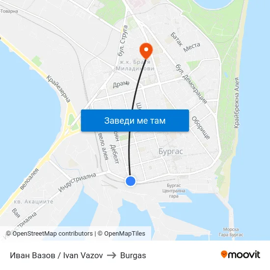 Иван Вазов / Ivan Vazov to Burgas map